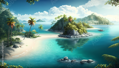 A Tropical Island Paradise with Sand Beaches - Generative AI © Silard