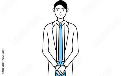 手を組んでお辞儀する白衣を着た男性医師