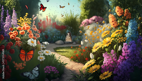A Vibrant Summer Garden Filled With Colorful Flowers - Generative AI © Silard