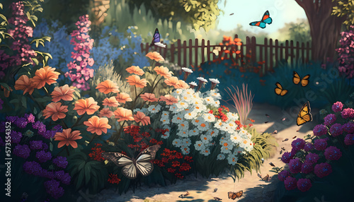 A Vibrant Summer Garden Filled With Colorful Flowers - Generative AI