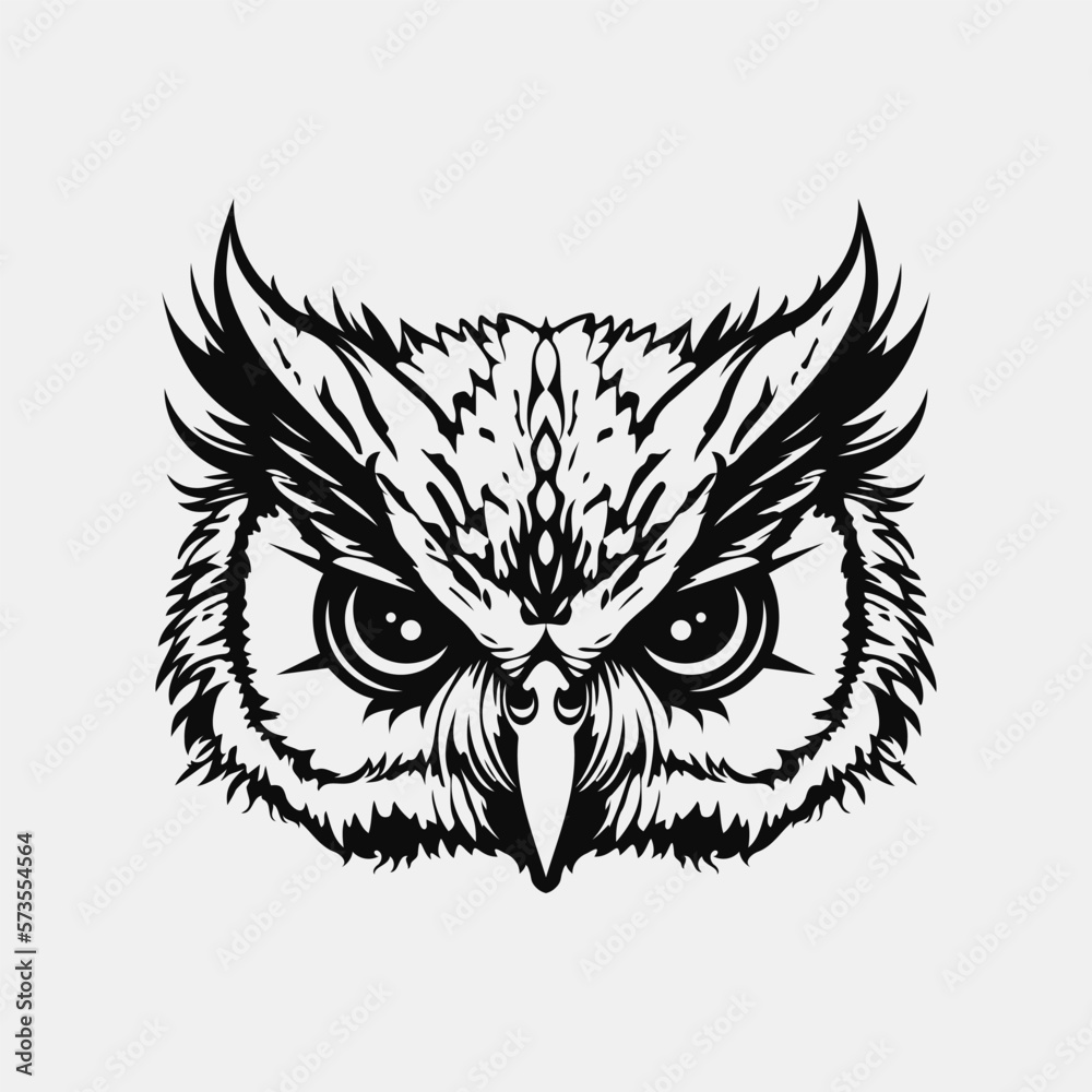 Owl head logo. Black and white emblem. Vector illustration Owl head logo. Black and white emblem. Vector illustration