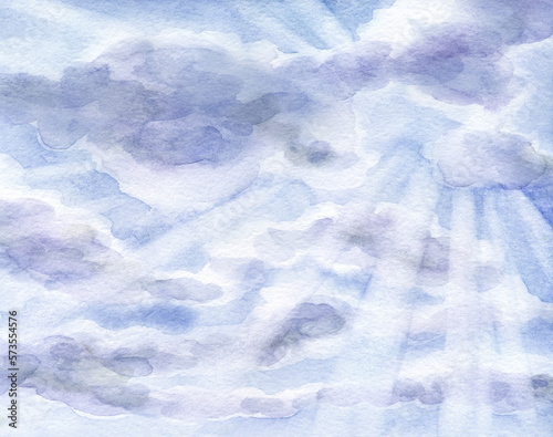 Bright clouds in the evening sky. Watercolor landscape