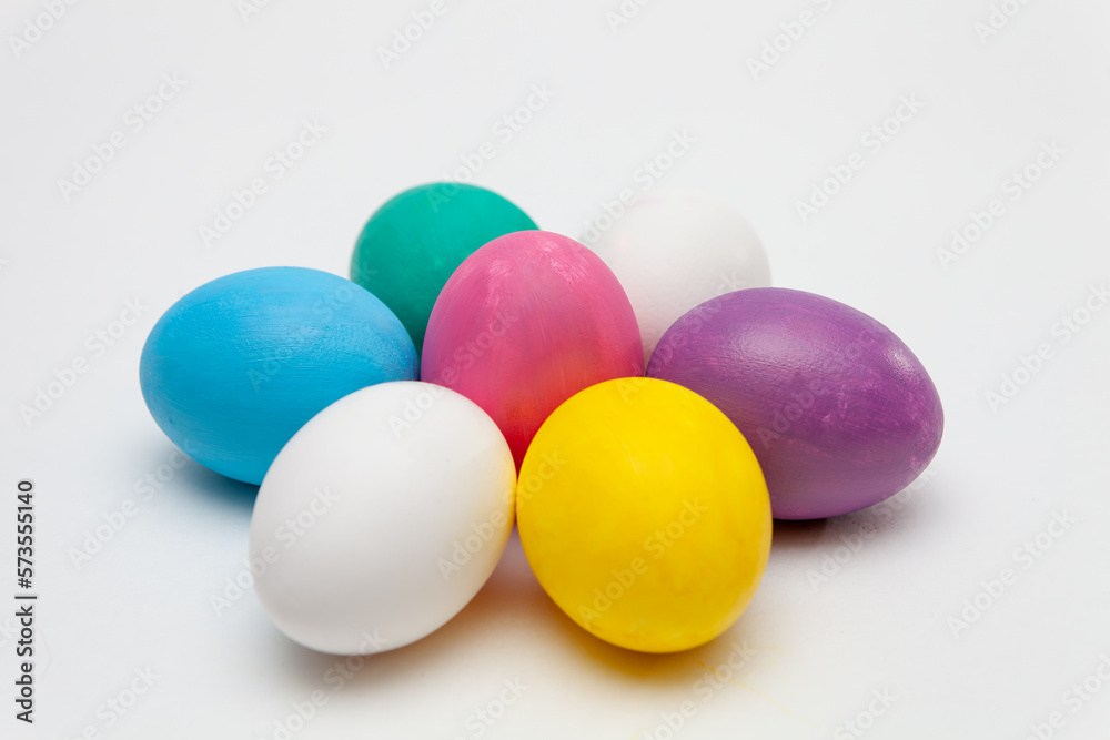 Seven colorful handmade Easter eggs, isolated on white background Seven colorful handmade Easter eggs, isolated on white background