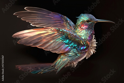 Hummingbird glowing light art bird sparkle background, glow bright fantasy magic beautiful neon shine design Generative AI