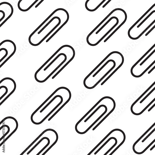 Seamless pattern of black paper clips. Vector illustration, white background.