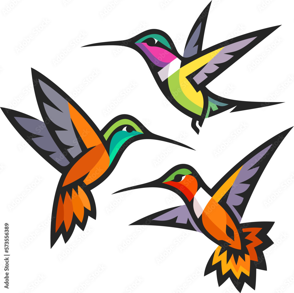 Obraz premium Stylized Birds - Hummingbirds in flight