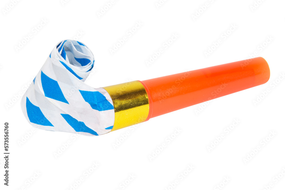 Party horn festive blowout noisemaker colorful isolated on the white background - obrazy, fototapety, plakaty 
