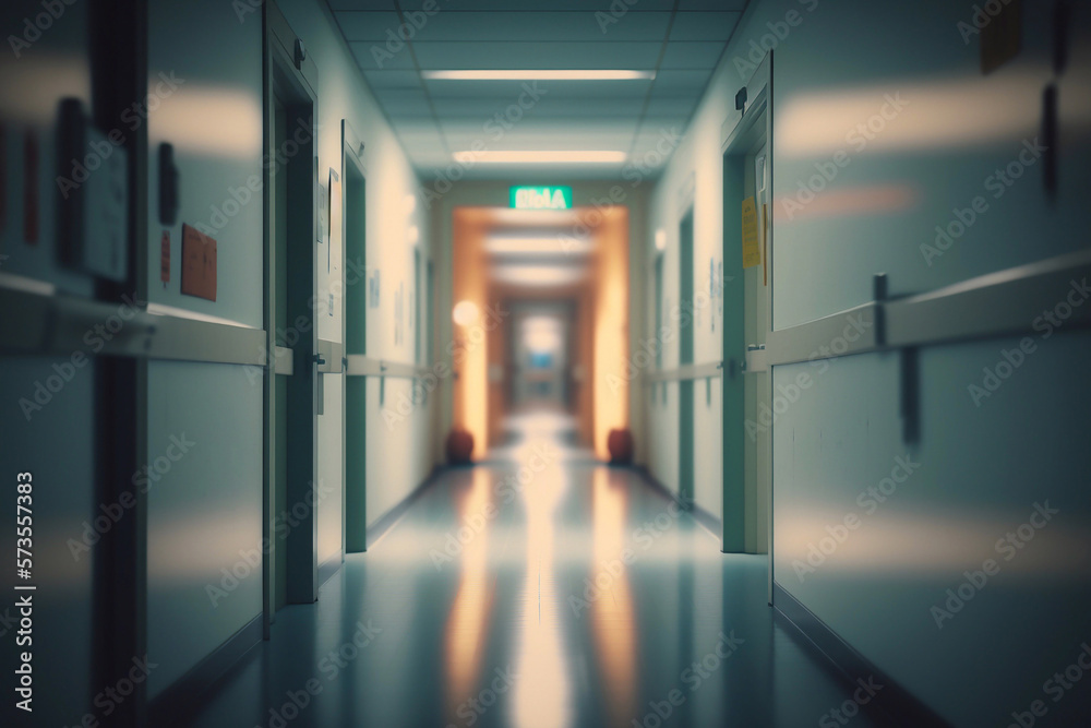 Empty corridor of the hospital. Generative AI