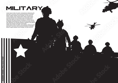 Military silhouettes on the hill with helicopters in the background