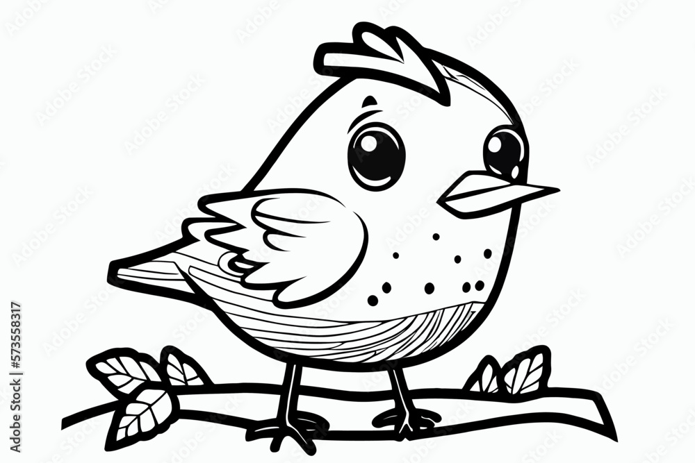 Fototapeta premium Cute bird. Coloring book page for children. Black and White Cartoon Illustration line art. 