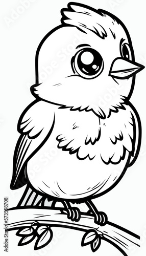 Cute bird. Coloring book page for children. Black and White Cartoon Illustration line art. 