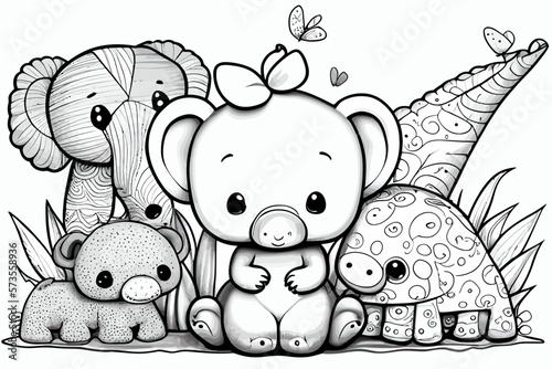Cute animal. Coloring book page for children. Black and White Cartoon Illustration line art. 
