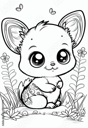 Cute mouse animal. Coloring book page for children. Black and White Cartoon Illustration line art. 