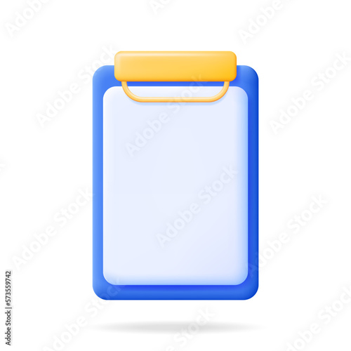 3D Clipboard with Empty Paper Sheet Isolated on White Background. Render Clip Board with White Paper. Office Stationery or Paperwork Concept. Vector Illustration
