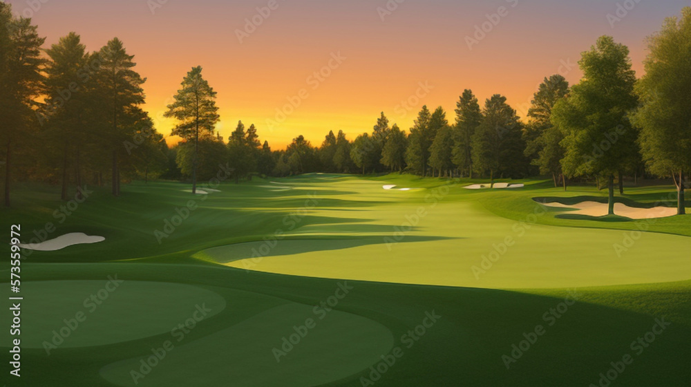 幻想的な架空のゴルフ場のイラストIllustration of a fantastic imaginary golf course