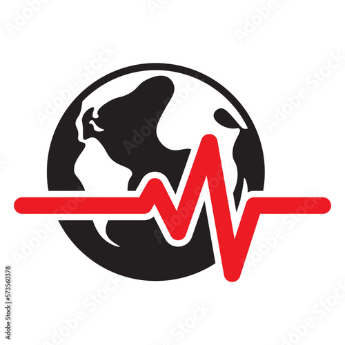Earthquakes on planet earth icon. Seismic activity, the record of the seismograph vector illustration