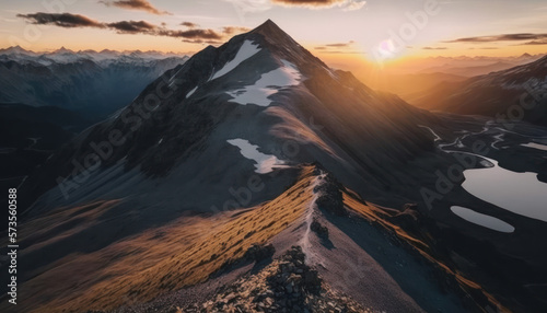 scenic sunrise in the high mountains of the alpes, Generative AI