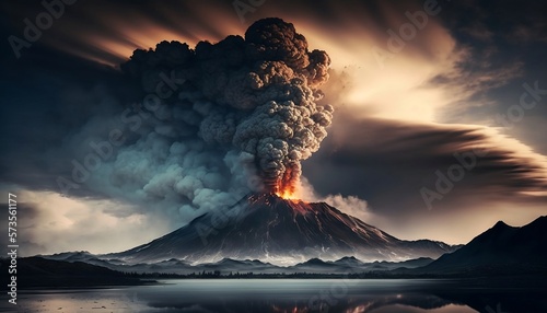 Powerful Volcanic Activity with Enormous Smoke Plume  Generative Ai