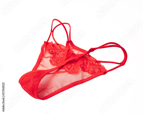 Fototapeta red thong backside view isolated white background