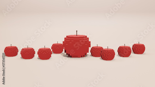 ３DCG赤いブロックでできたリンゴ