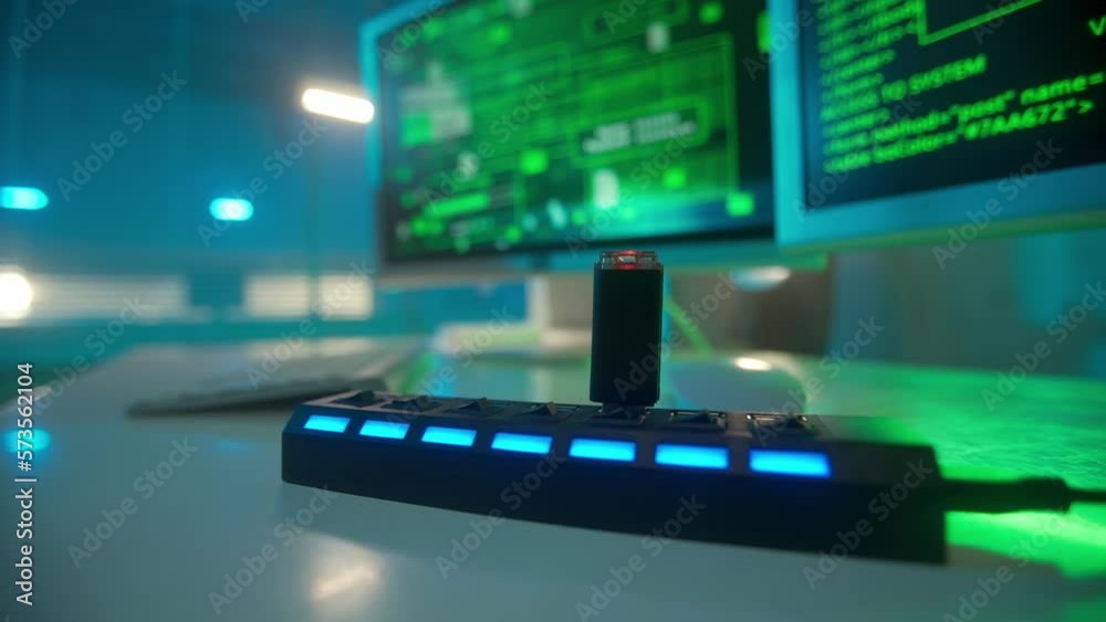 Usb Adobe A black flash drive with a red flashing light is inserted into the USB ...