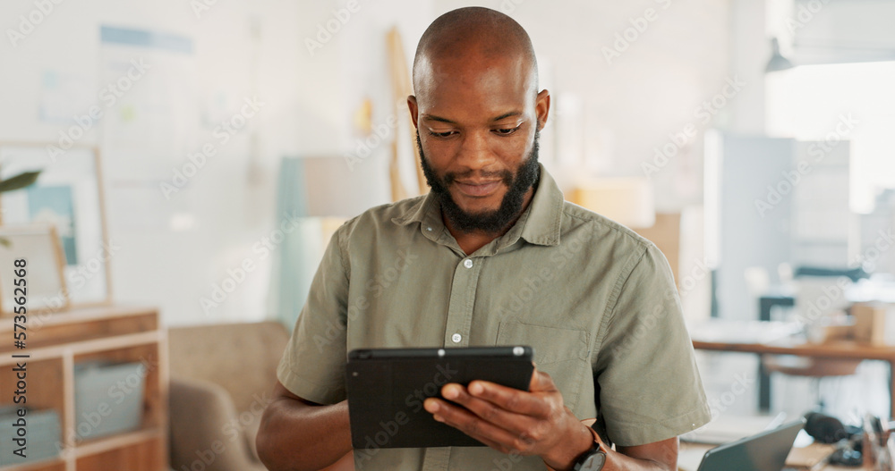 Tablet, office and business black man with digital marketing, company asset management and startup career. Commerce, technology and businessman entrepreneur, boss or manager in a work smile portrait Tablet, office and business black man with digital marketing, company asset management and startup career. Commerce, technology and businessman entrepreneur, boss or manager in a work smile portrait