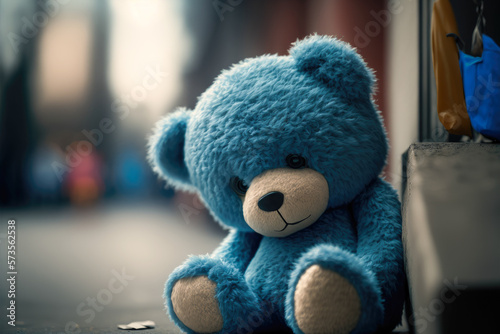 sad blue teddy bear, looking sick, Generative AI photo