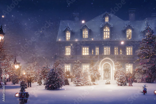A snowy Christmas castle that looks like it's straight from a postcard
