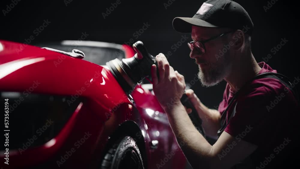 Red Sportscar Standing in a Stylish Detailing Dealership Studio ...