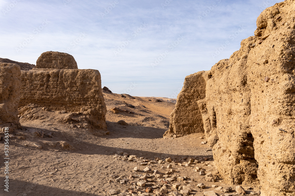 The Tombs of the Nobles on the east side of the River Nile in Aswan, Egypt.