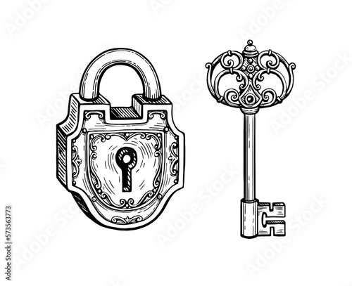 Vintage padlock and key.