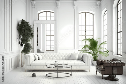 Modern living room interior with stylish comfortable white sofa © Andrej