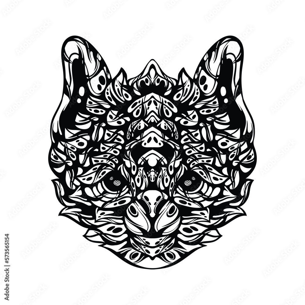 Fototapeta premium black and white tribal decorative cat pattern tattoo