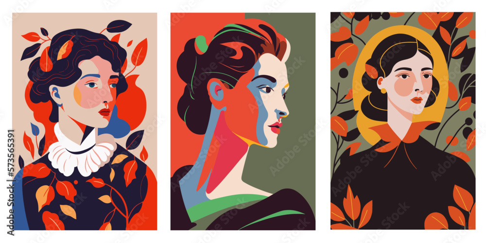 Vector set of cards with portraits of beautiful women in retro style. Vector set of cards with portraits of beautiful women in retro style.