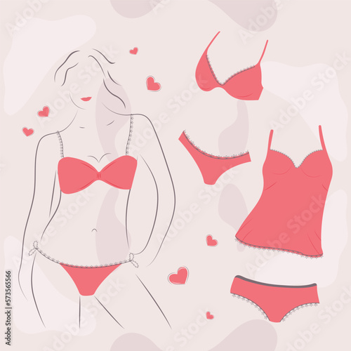 The silhouette of a gentle girl in underwear . The concept of femininity and sensuality. Vector illustration