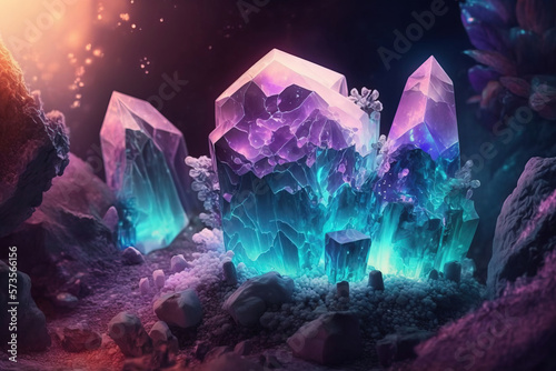 Mysterious glowing blue crystal abstract generative background