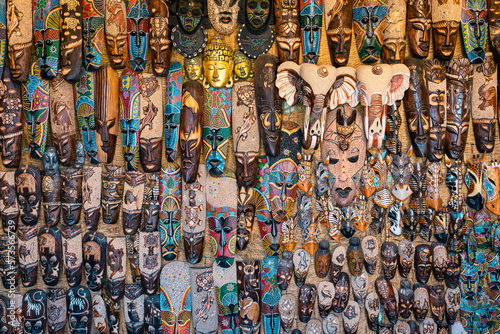Variety of Traditional Nubian Animal Mask. Popular Souvenir. Oriental Bazaar at Nubian Village. Aswan. Egypt. Africa.