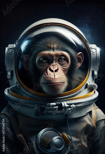 A monkey wearing a space suit in space. Generative AI