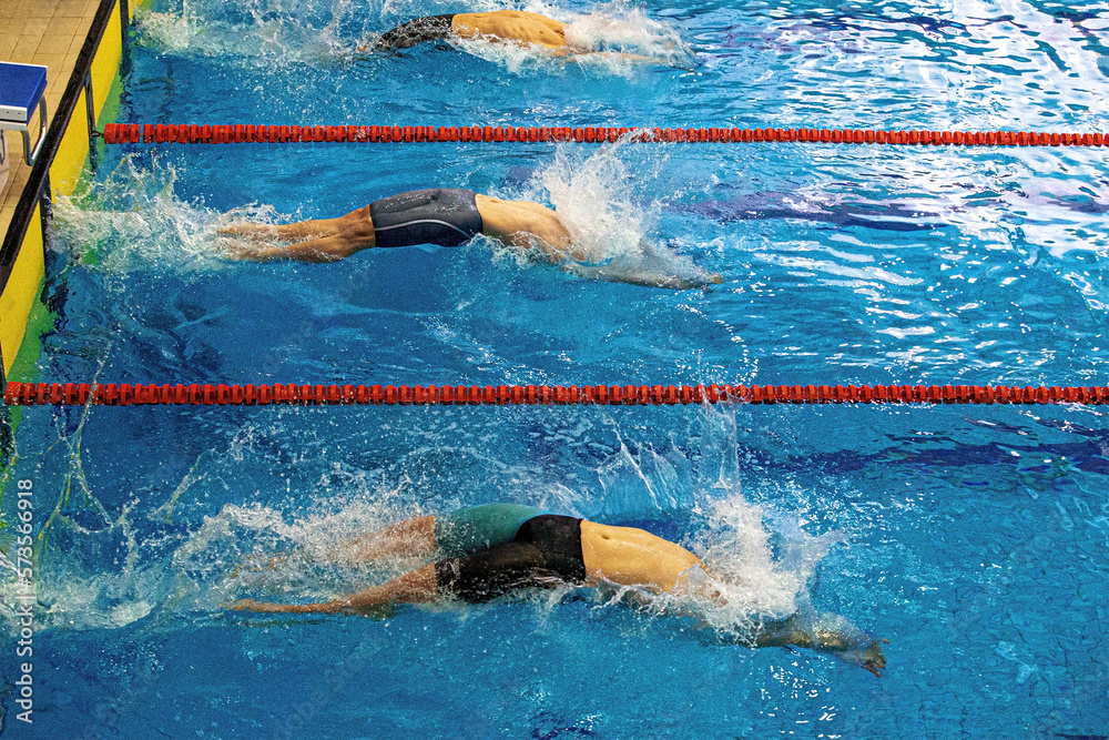 start athletes swimmers backstroke swim in swimming race