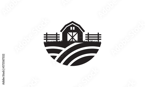 prairie farm logo symbol of land with house template design vector.