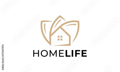 home leaf logo design template simple linear style creative icon symbol