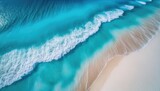 Waves chrashing on a tropical beach seen from a drone view made with generative ai