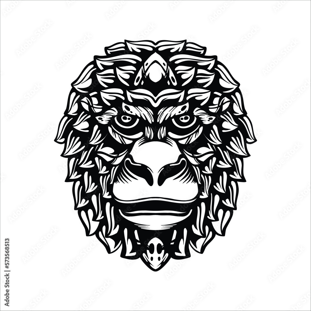 Obraz premium black and white tribal decorative monkey pattern tattoo
