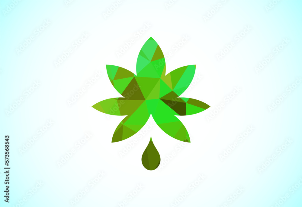 Marijuana leaf. Medical cannabis. Hemp oil. Cannabis or marijuana leaf low poly style logo