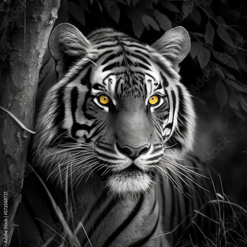 Portrait of a tiger in black and white, made with generated ai