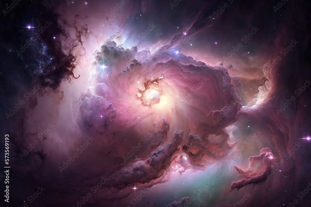 Pink nebula with stars. Fantasy galaxy generative AI background