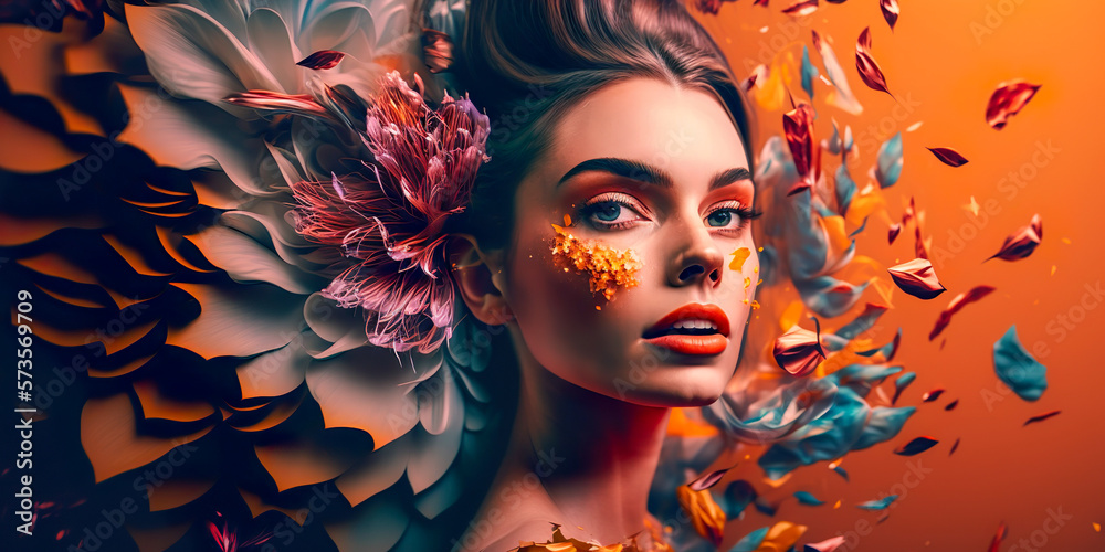 Beautiful Woman - Portrait Photoshoot Aesthetic - Floral - Surreal Illustration - Generative AI