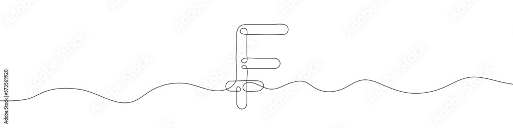 Continuous line drawing of Franc currency symbol. Line art of Swiss Franc currency symbol. Vector illustration. Continuous line drawing of Franc currency symbol. Line art of Swiss Franc currency symbol. Vector illustration.