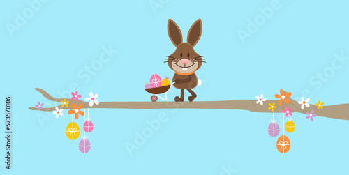 Banner Osterhase Mit Schubkarre Auf Ast