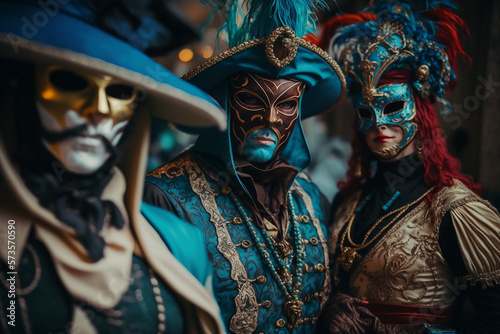 People wearing venetian masks during carnival, Italy travel photography